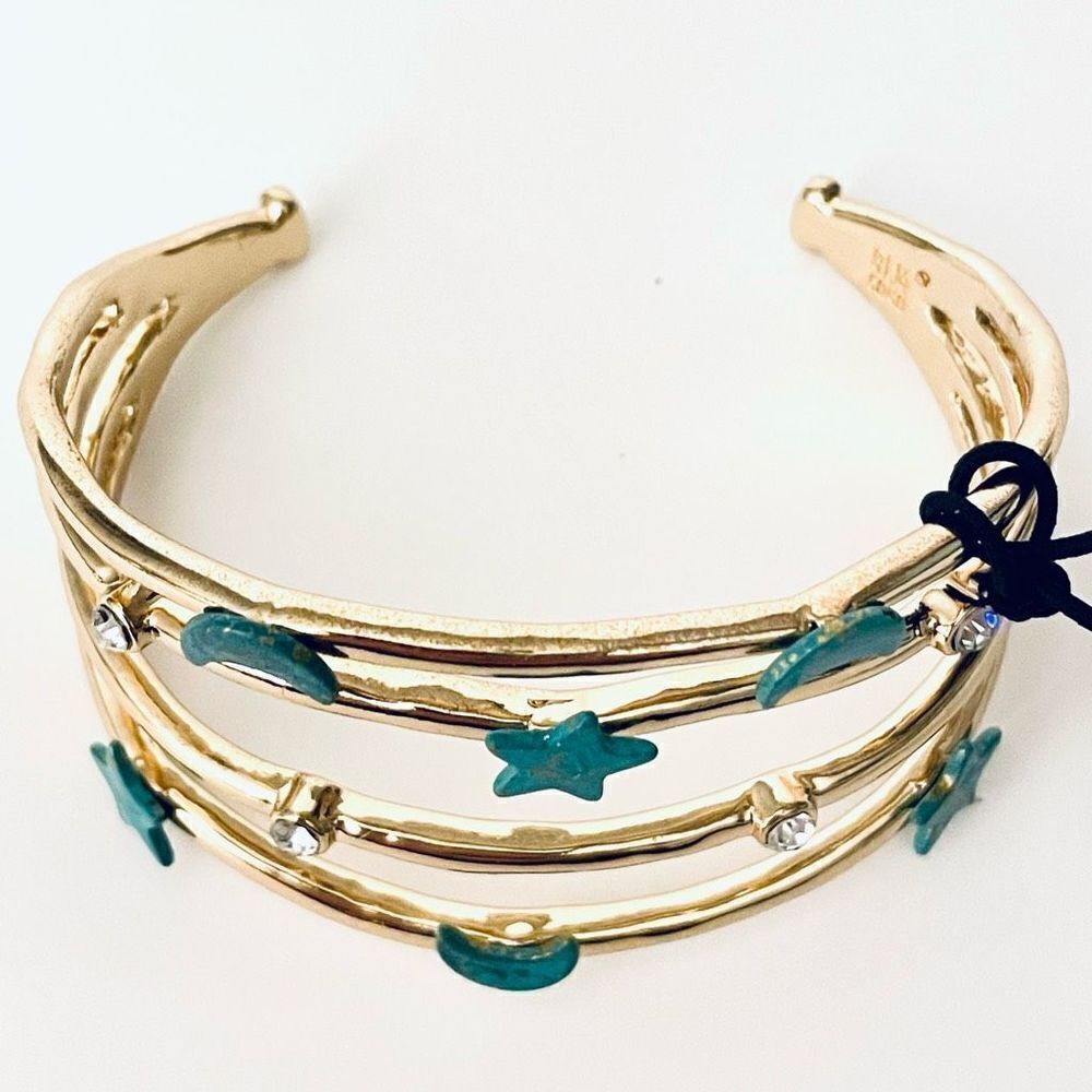 NWT Robert Lee Morris multi-row celestial Gold green patina Cuff Bangle Bracelet - Picture 10 of 12